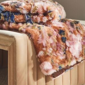 Anthropology Seren Floral Jacquard Faux Fur Throw Blanket